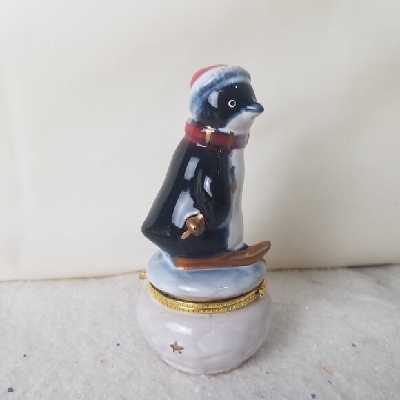Penguin trinket box porcelain vintage Christmas figure décor scarf - Picture 6 of 9